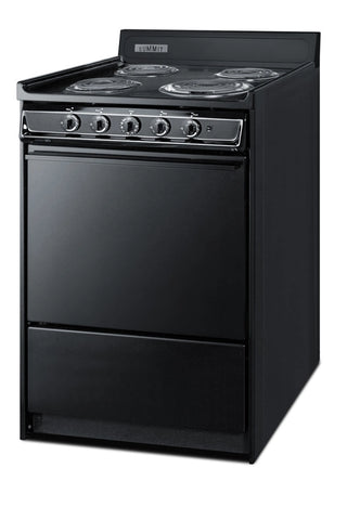 Summit TEM610C 24`` Wide Low-Amperage 4-Burner Electric Coil Range in Black