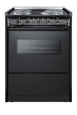 Summit TEM610CRW 24`` Wide Low-Amperage Electric Coil Range with Oven Window in Black