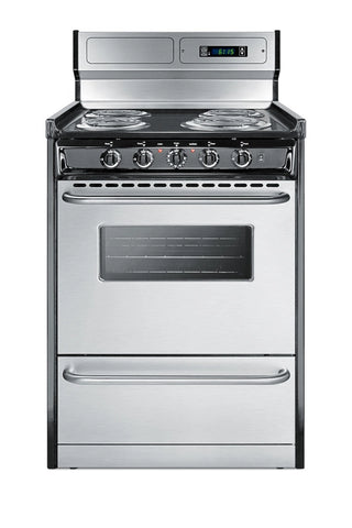 Summit TEM630BKWY 24" Wide Electric Coil Range with Deluxe Backguard in Stainless Steel