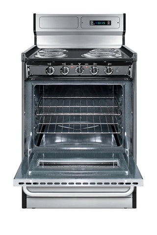 Summit TEM630BKWY 24" Wide Electric Coil Range with Deluxe Backguard in Stainless Steel