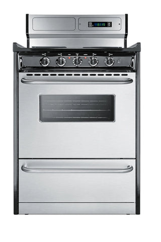 Summit TEM630BKWY 24" Wide Electric Coil Range with Deluxe Backguard in Stainless Steel