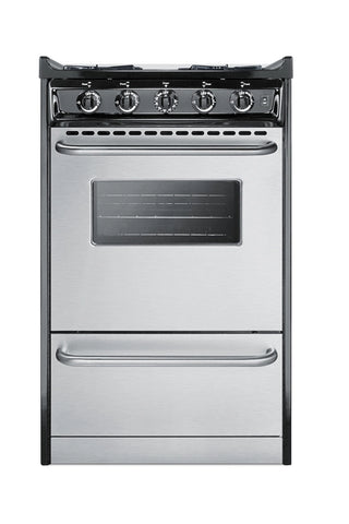 Summit TNM1107BRW 20" Gas Range in Stainless Steel and Black with Low Backguard