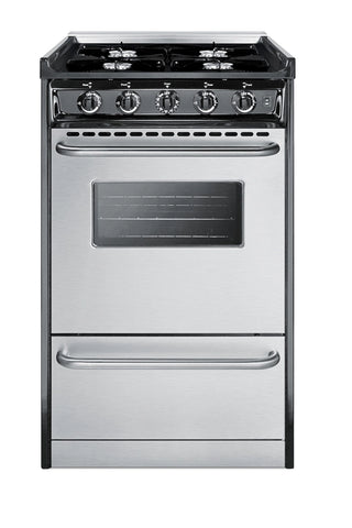 Summit TNM1107BRW 20" Gas Range in Stainless Steel and Black with Low Backguard