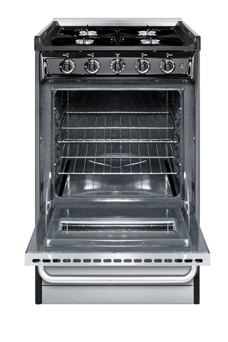 Summit TNM1107BRW 20" Gas Range in Stainless Steel and Black with Low Backguard