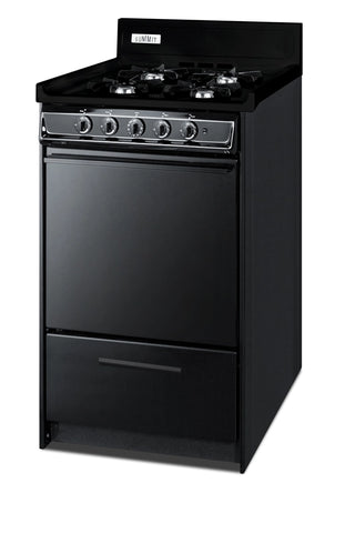 Summit TNM1107C 20" Gas Range in Black with High Backguard