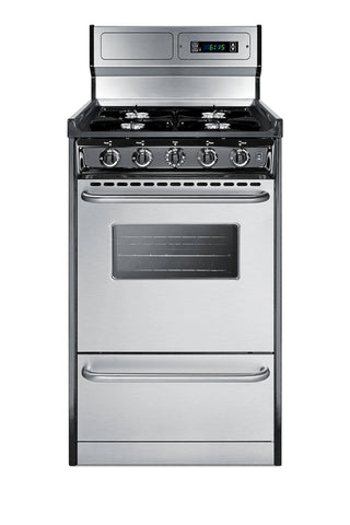 Summit TNM1307BKW 20" Wide Gas Range, Open Burners with Digital Clock and Timer