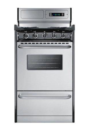 Summit TNM1307BKW 20" Wide Gas Range, Open Burners with Digital Clock and Timer