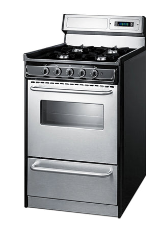 Summit TNM1307BKW 20" Wide Gas Range, Open Burners with Digital Clock and Timer