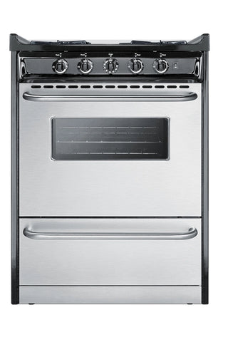 Summit TNM6107BRW 24" Gas Range, Open Burners in Stainless Steel and Black, Low Backguard