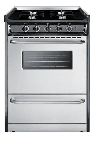 Summit TNM6107BRW 24" Gas Range, Open Burners in Stainless Steel and Black, Low Backguard
