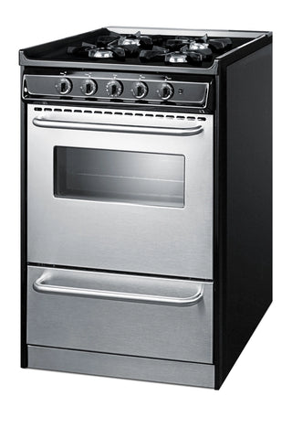 Summit TNM6107BRW 24" Gas Range, Open Burners in Stainless Steel and Black, Low Backguard