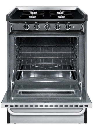 Summit TNM6107BRW 24" Gas Range, Open Burners in Stainless Steel and Black, Low Backguard