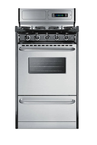 Summit TTM1307BKSW 20" Wide Sealed Burner Gas Range with Digital Clock and Timer