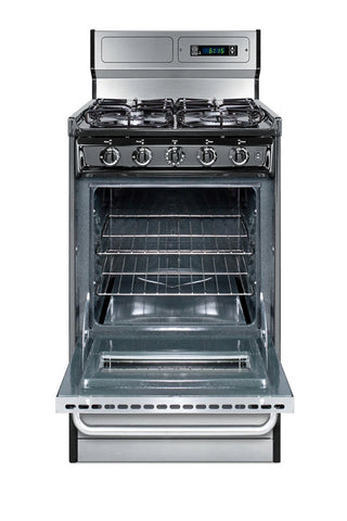 Summit TTM1307BKSW 20" Wide Sealed Burner Gas Range with Digital Clock and Timer