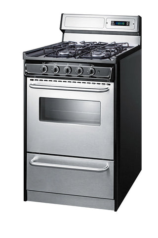 Summit TTM1307BKSW 20" Wide Sealed Burner Gas Range with Digital Clock and Timer