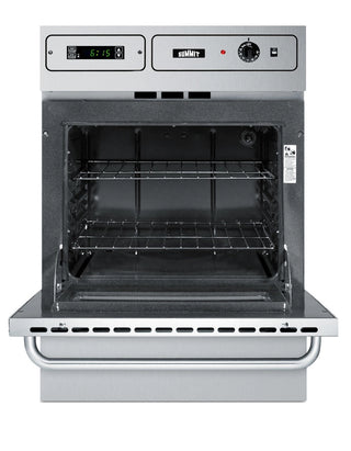Summit TTM7882BKW gas wall oven with door open showing oven interior and racks