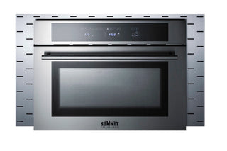 Summit TrimKitCMV30 30" stainless steel trim kit installed around a Summit speed oven, front view