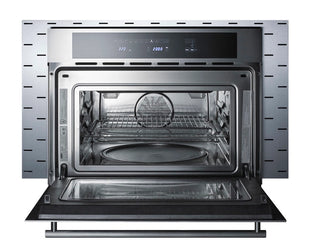 Summit TrimKitCMV30 trim kit around speed oven with door open showing oven cavity