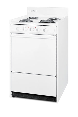 Summit WEM110 20" Wide Electric Coil Top Range with Low 23.2A Draw and Storage Drawer in White