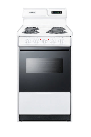 Summit WEM130DK 20" Electric Coil Top Range with Deluxe Backguard, Clock Timer 