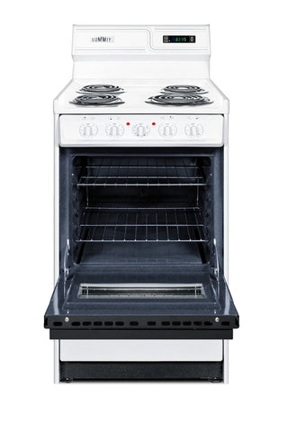 Summit WEM130DK 20" Electric Coil Top Range with Deluxe Backguard, Clock Timer 