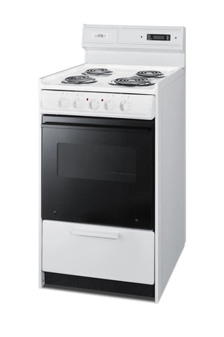 Summit WEM130DK 20" Electric Coil Top Range with Deluxe Backguard, Clock Timer 