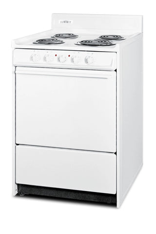 Summit WEM610 24" Wide Electric Coil Top Range with Low 23.2A Draw and Storage Drawer in White