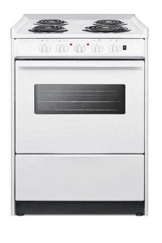 Summit WEM610RW 24" Electric Coil Top Range with Window, Low 23.2A Draw, Low Backguard 