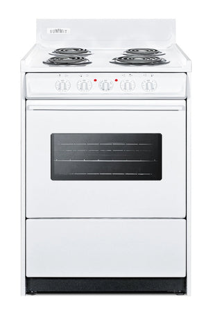 Summit WEM610W 24" Electric Coil Top Range with Window, Low 23.2A Draw and Storage Drawer in White