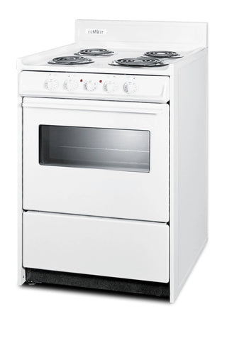 Summit WEM610W 24" Electric Coil Top Range with Window, Low 23.2A Draw and Storage Drawer in White