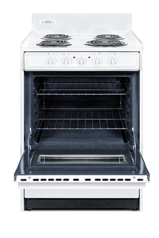 Summit WEM610W 24" Electric Coil Top Range with Window, Low 23.2A Draw and Storage Drawer in White