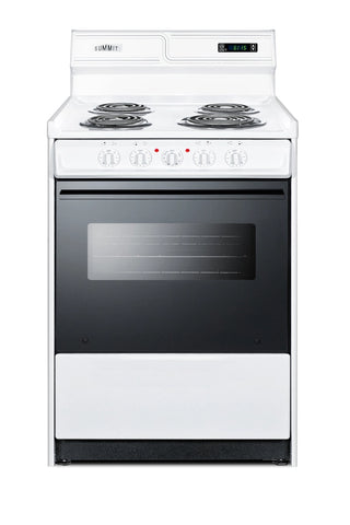 Summit WEM630DK 24" Electric Coil Top Range with Deluxe Backguard, Clock Timer 