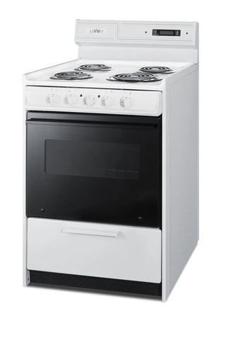 Summit WEM630DK 24" Electric Coil Top Range with Deluxe Backguard, Clock Timer 