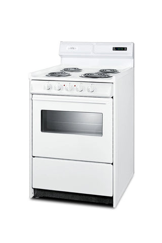 Summit WEM630KW 24" Wide Electric Coil Top Range with Deluxe Backguard, Clock Timer and Window 