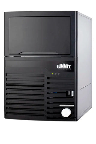 Summit BIM100 20-inch commercial ice machine angled view white finish on a white background