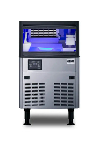 Summit BIM125 20-inch commercial ice machine open door showing interior on a white background