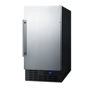 Summit BIM18SSADA 18-inch ADA-compliant built-in no-drain icemaker stainless steel angle view on a white background