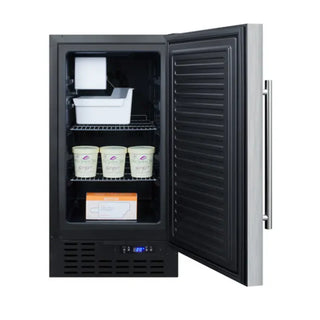 Summit BIM18SSADA 18-inch ADA-compliant built-in no-drain icemaker stainless steel full view on a white background