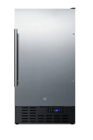 Summit BIM18SS 18-inch built-in frost-free no-drain icemaker stainless steel front view on a white background