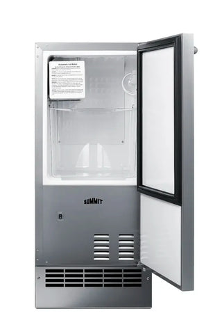Summit Appliance 25 lb Drain-Free Icemaker with open door showing interior on white background
