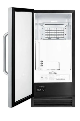 Summit BIM44GADA 15-inch ADA-compliant built-in clear icemaker interior ice storage bin detail on a white background