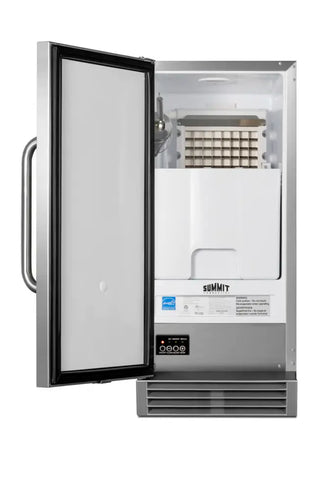 Summit BIM44GCSSADA 15-inch ADA-compliant built-in clear icemaker open interior view on a white background