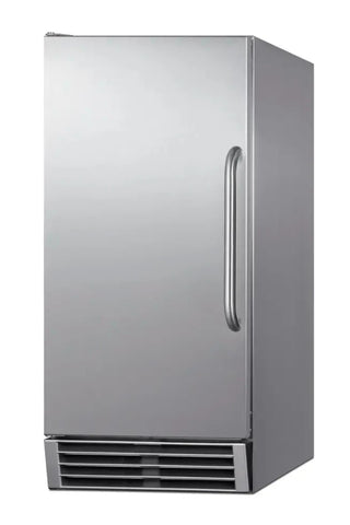 Summit BIM44GCSSADA 15-inch ADA-compliant built-in clear icemaker stainless steel angle view on a white background