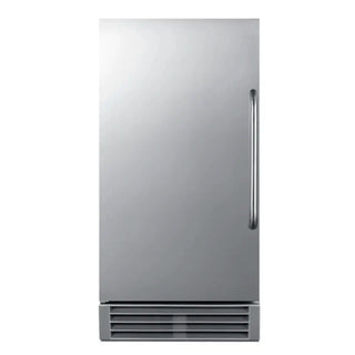 Summit BIM44GCSS Built-In 50 lb Clear Icemaker front view stainless steel on white background