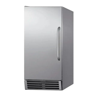 Summit BIM44GCSS Built-In 50 lb Clear Icemaker angle view stainless steel on white background