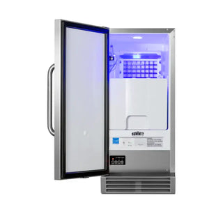 Summit BIM44GCSS Built-In 50 lb Clear Icemaker open view with clear ice cubes in bin