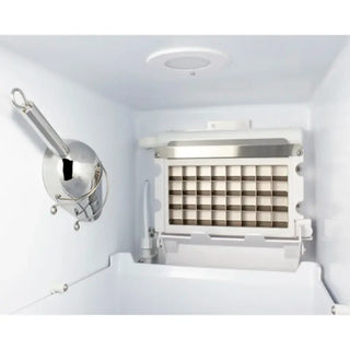 Summit BIM44GCSS Built-In 50 lb Clear Icemaker interior bin detail with clear ice cubes