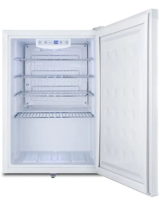 Summit FF31L7BI compact built-in medical refrigerator open door interior shelves