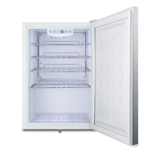 Summit FF31L7SS compact medical refrigerator stainless steel open door interior shelves