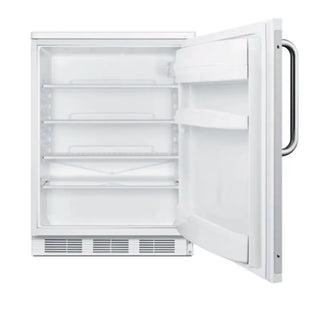 Summit FF6W7BZ undercounter commercial refrigerator open door showing interior shelves